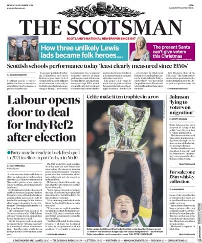 The Scotsman Newspaper Front Page for 9 December 2019