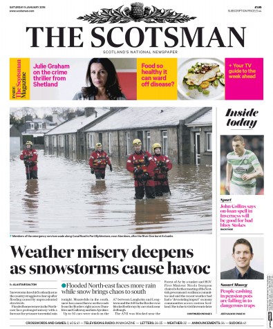 The Scotsman Newspaper Front Page for 9 January 2016