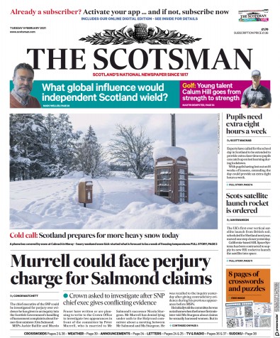 The Scotsman (UK) Newspaper Front Page for 9 February 2021