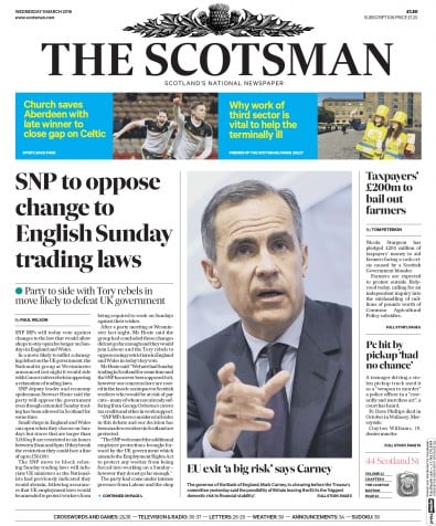 The Scotsman Newspaper Front Page for 9 March 2016