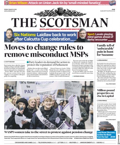 The Scotsman Newspaper Front Page for 9 March 2018