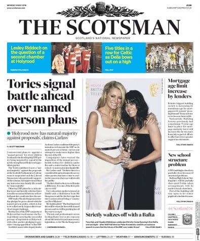 The Scotsman Newspaper Front Page for 9 May 2016