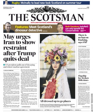 The Scotsman Newspaper Front Page for 9 May 2018