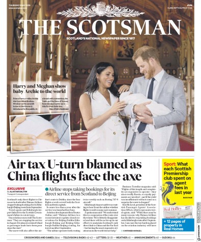 The Scotsman Newspaper Front Page for 9 May 2019