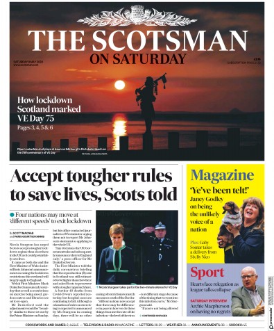 The Scotsman Newspaper Front Page for 9 May 2020