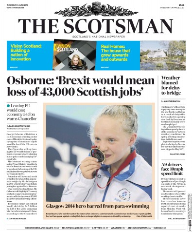 The Scotsman Newspaper Front Page for 9 June 2016
