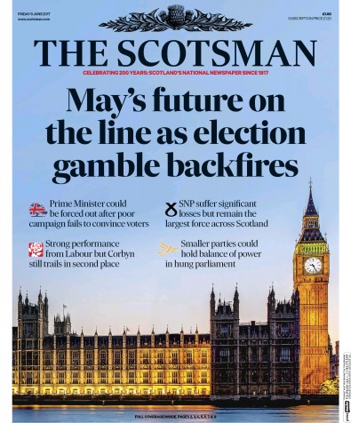 The Scotsman Newspaper Front Page for 9 June 2017