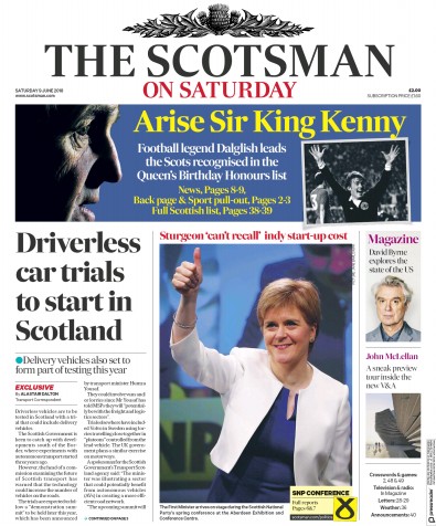 The Scotsman Newspaper Front Page for 9 June 2018