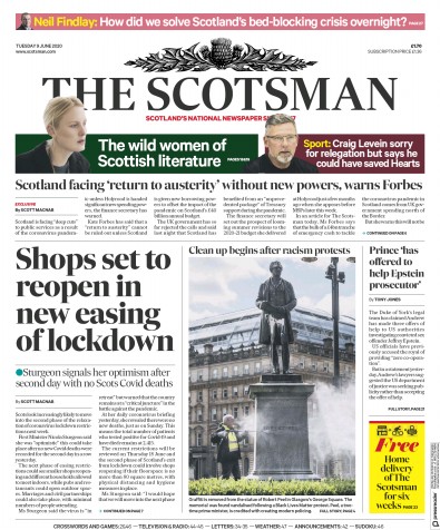 The Scotsman (UK) Newspaper Front Page for 9 June 2020