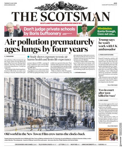 The Scotsman Newspaper Front Page for 9 July 2019