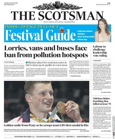 The Scotsman Newspaper Front Page for 9 August 2016