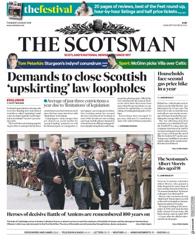 The Scotsman Newspaper Front Page for 9 August 2018