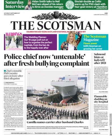 The Scotsman Newspaper Front Page for 9 September 2017