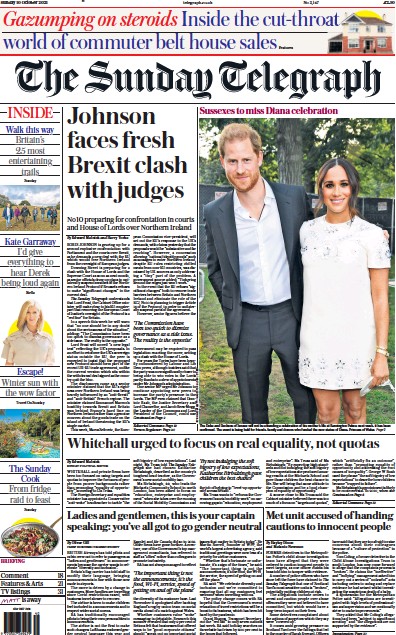 The Sunday Telegraph (UK) Newspaper Front Page for 10 October 2021