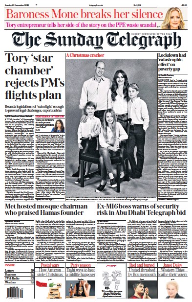 The Sunday Telegraph Newspaper Front Page for 10 December 2023