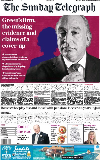 The Sunday Telegraph Newspaper Front Page for 10 February 2019