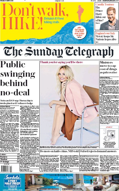 The Sunday Telegraph (UK) Newspaper Front Page for 10 March 2019
