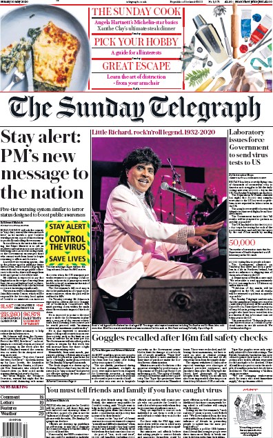 The Sunday Telegraph Newspaper Front Page for 10 May 2020