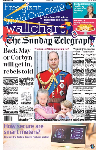The Sunday Telegraph Newspaper Front Page for 10 June 2018