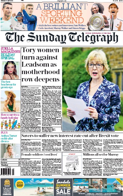 The Sunday Telegraph (UK) Newspaper Front Page for 10 July 2016