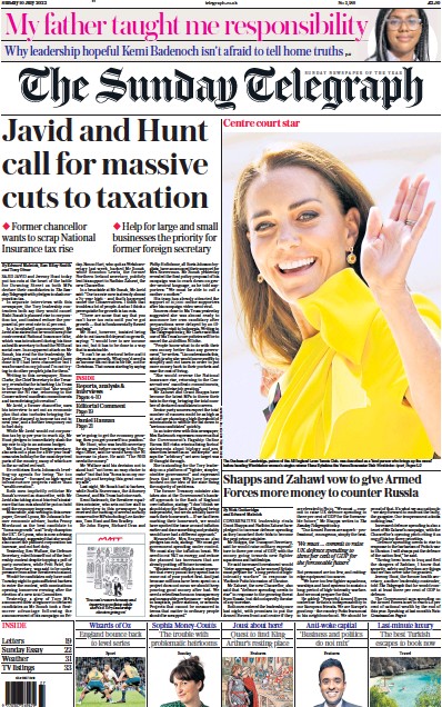 The Sunday Telegraph Newspaper Front Page for 10 July 2022