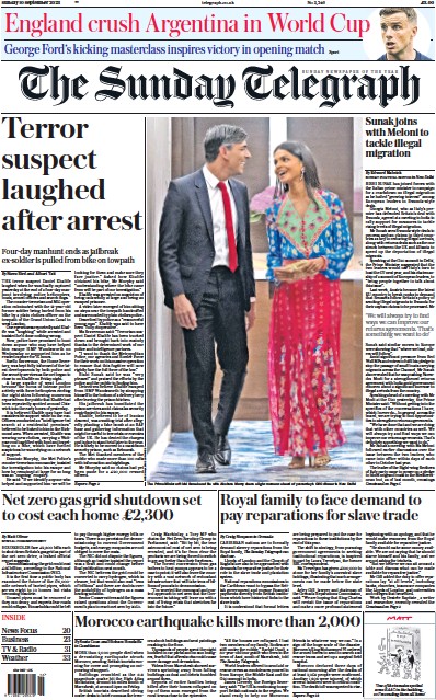 The Sunday Telegraph (UK) Newspaper Front Page for 10 September 2023