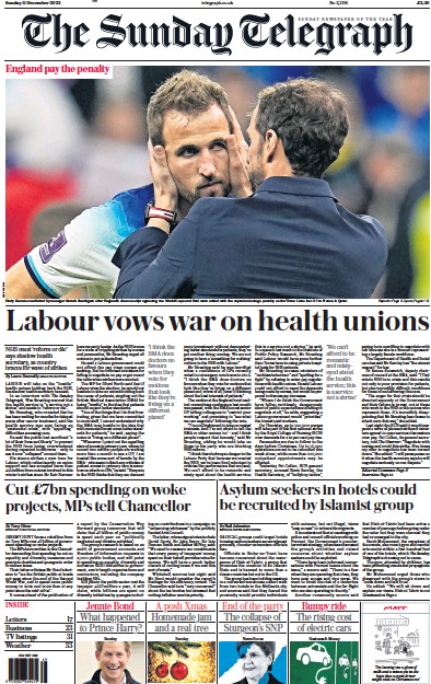 The Sunday Telegraph (UK) Newspaper Front Page for 11 December 2022
