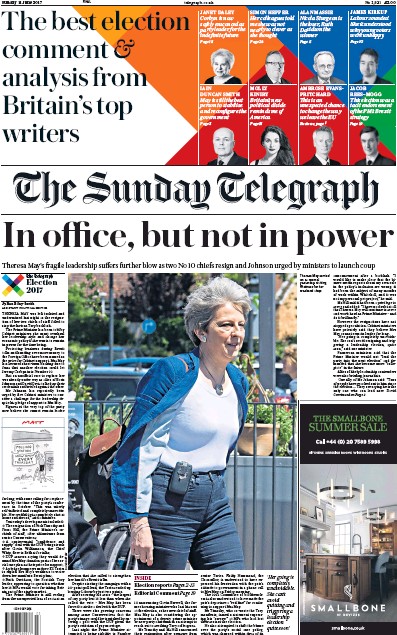 The Sunday Telegraph (UK) Newspaper Front Page for 11 June 2017