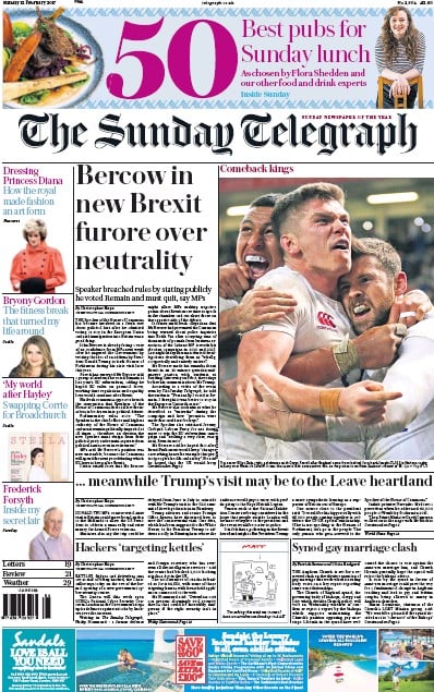 The Sunday Telegraph (UK) Newspaper Front Page for 12 February 2017
