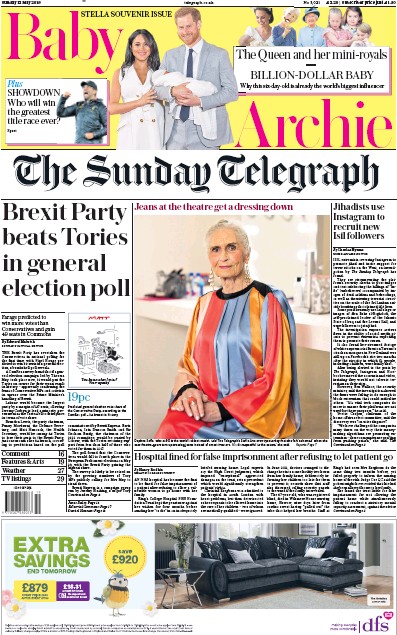 The Sunday Telegraph Newspaper Front Page for 12 May 2019