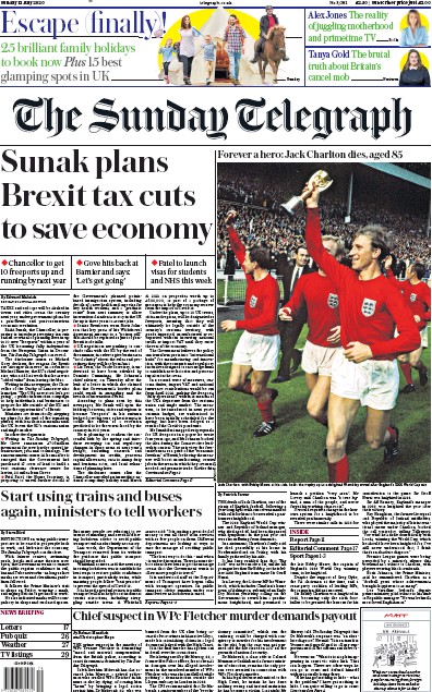 The Sunday Telegraph Newspaper Front Page for 12 July 2020