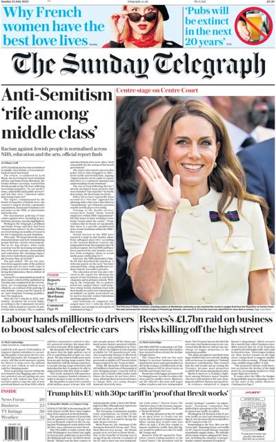 The Sunday Telegraph Newspaper Front Page for 13 July 2025