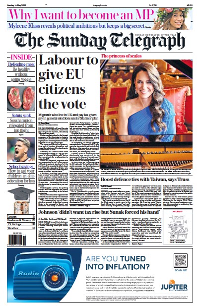 The Sunday Telegraph (UK) Newspaper Front Page for 14 May 2023