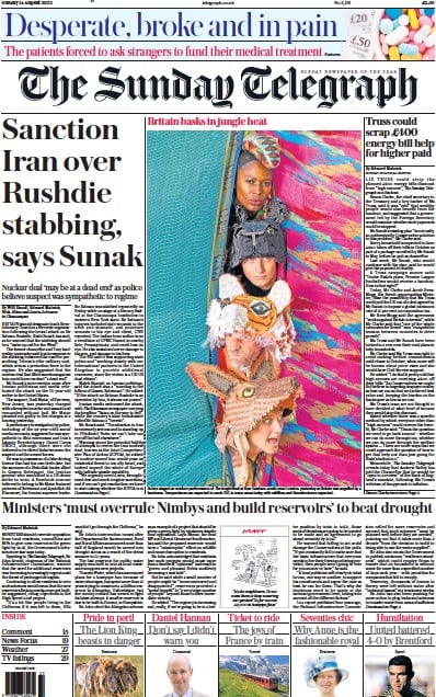 The Sunday Telegraph (UK) Newspaper Front Page for 14 August 2022