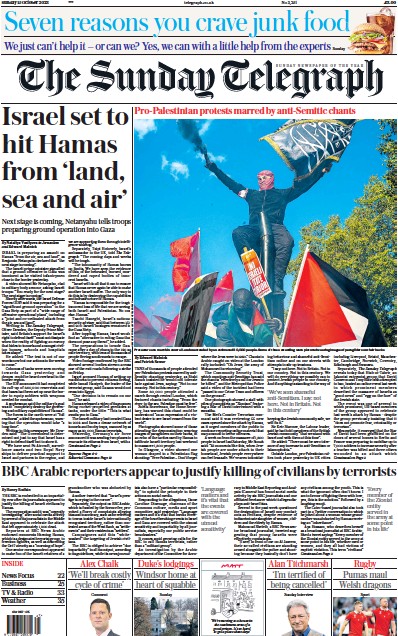 The Sunday Telegraph (UK) Newspaper Front Page for 15 October 2023