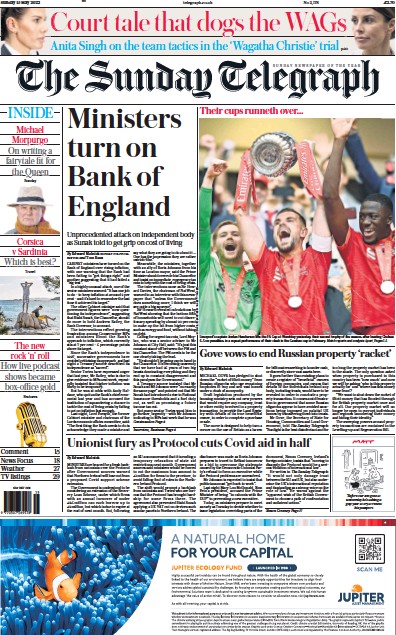 The Sunday Telegraph (UK) Newspaper Front Page for 15 May 2022
