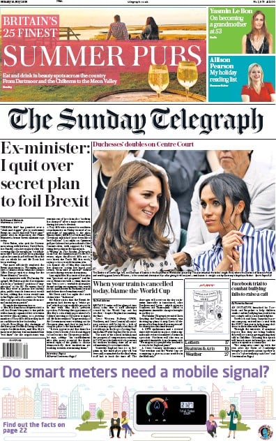The Sunday Telegraph Newspaper Front Page for 15 July 2018