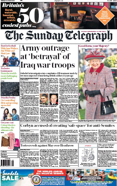 The Sunday Telegraph Newspaper Front Page for 16 October 2016