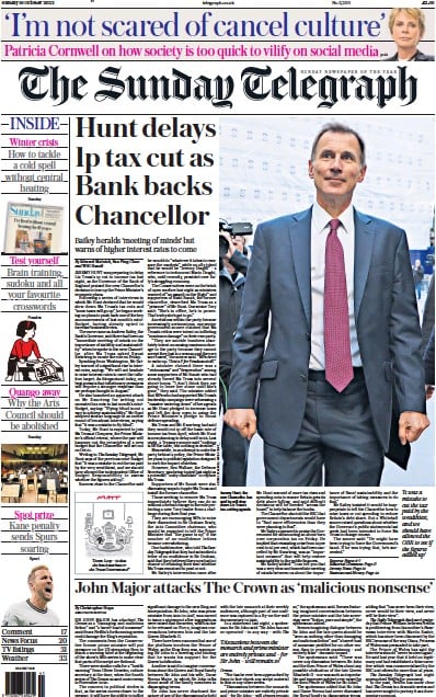 The Sunday Telegraph Newspaper Front Page for 16 October 2022