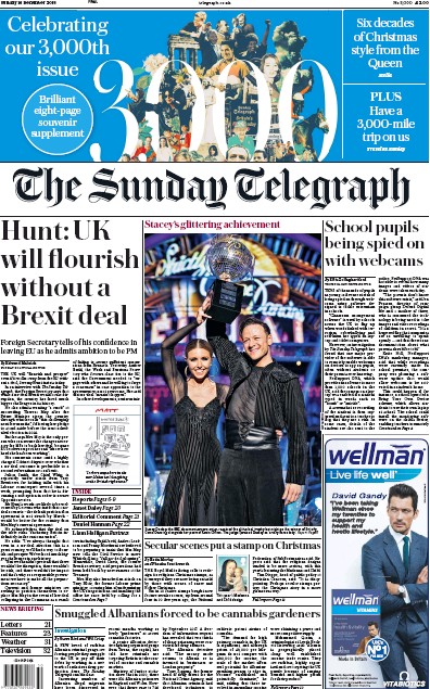 The Sunday Telegraph Newspaper Front Page for 16 December 2018