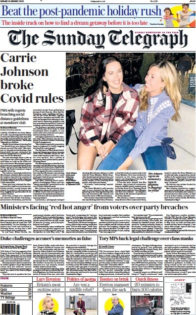 The Sunday Telegraph (UK) Newspaper Front Page for 16 January 2022