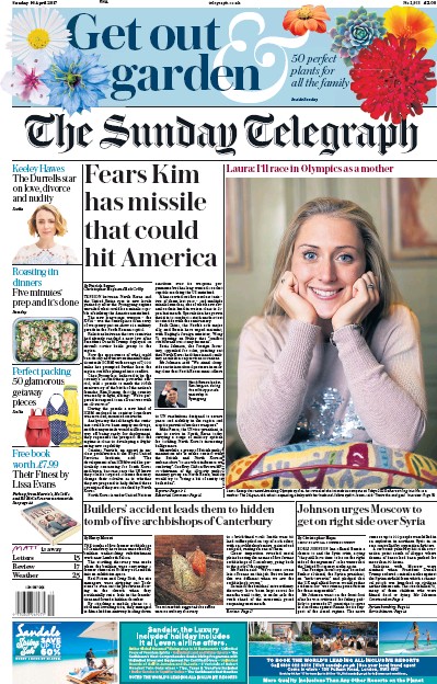 The Sunday Telegraph Newspaper Front Page for 16 April 2017