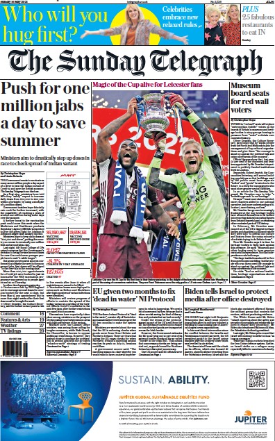 The Sunday Telegraph (UK) Newspaper Front Page for 16 May 2021