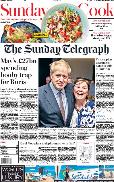 The Sunday Telegraph Newspaper Front Page for 16 June 2019