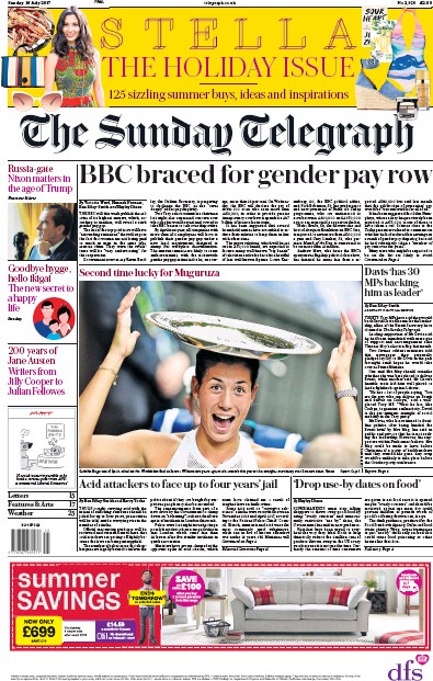 The Sunday Telegraph Newspaper Front Page for 16 July 2017