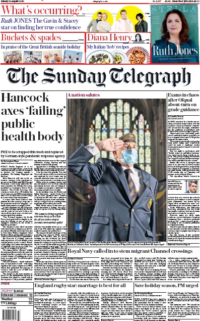 The Sunday Telegraph Newspaper Front Page for 16 August 2020