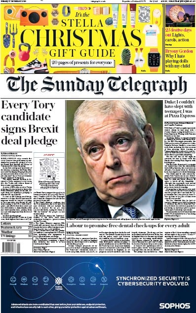 The Sunday Telegraph Newspaper Front Page for 17 November 2019