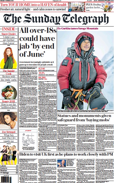 The Sunday Telegraph (UK) Newspaper Front Page for 17 January 2021