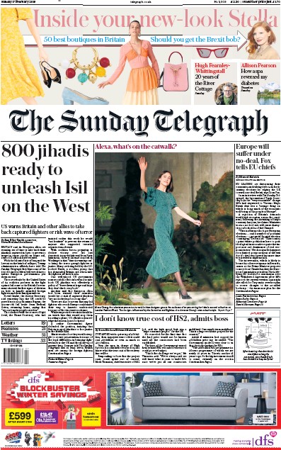 The Sunday Telegraph Newspaper Front Page for 17 February 2019