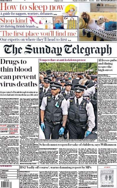 The Sunday Telegraph Newspaper Front Page for 17 May 2020